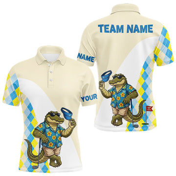 Maxcorners Funny Alligator Hawaiian Mens Golf Polo Shirt, Argyle Golf Shirt For Men, Golf Lover Gift Shirt LM1705
