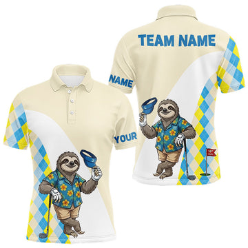 Maxcorners Funny Sloth Hawaiian Mens Golf Polo Shirt, Argyle Golf Shirt For Men, Golf Lover Gift Shirt LM1705
