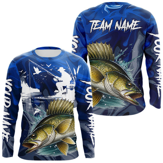 Maxcorners Walleye Fishing Jersey Custom Name Long Sleeve Fishing Shirts, Camo Walleye Fishing Shirt For Team LM2306