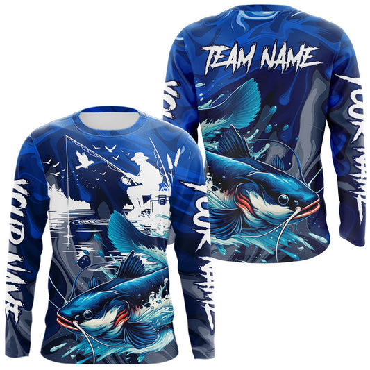 Maxcorners Catfish Fishing Jersey Custom Name Long Sleeve Fishing Shirts, Camo Catfish Fishing Shirt For Team LM2306