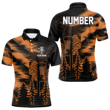 Maxcorners Mens Disc Golf Polo Shirt Custom Name Orange Disc Golf Basket, Personalized Disc Golf Shirts LM1904