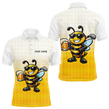 Maxcorners Funny Bee Golf Polo Shirt For Men, Cute Bee With Beer Print Shirt, Sporty Animal Golf Gift LM2704
