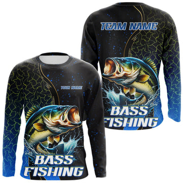 Maxcorners Bass Fishing Blue Flame Smoke Long Sleeve Fishing Shirts, Bass Fishing Shirt For Team LM0609