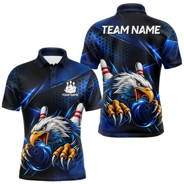 Maxcorners Blue Camo Eagle Bowling Shirts For Men Custom Patriotic Team League Bowling Jerseys LM2709