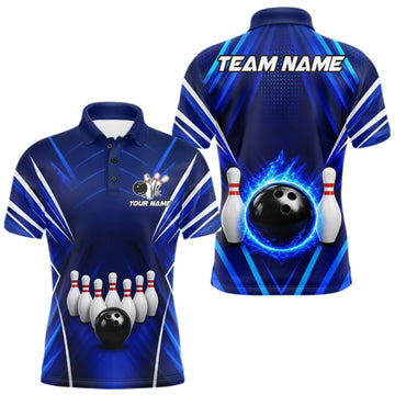 Maxcorners Custom Blue Bowling Jersey Bowling Team Shirts For Men Bowling League Polo & 1/4 Zip Shirt LM2709