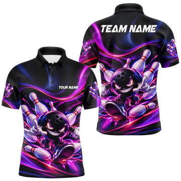 Maxcorners Custom Funny Bowling Shirts For Men Neon Bowling Team Jersey Polo Quarter Zip Bowling League LM2709