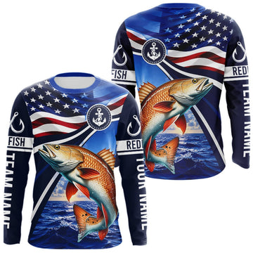 Maxcorners American Flag Redfish Fishing Long Sleeve Saltwater Fishing Shirts, Custom Redfish Fishing Jerseys LM0609