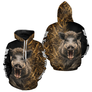 Maxcorners Custom Boar Hunting Brown Camo Shirts for Men, Hunting Gifts, Camouflage Boar Hunting Shirt LM0611