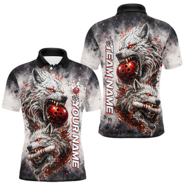 Maxcorners Custom Black And Gray Wolf Bowling Polo & 1/4 Quarter Zip Shirts For Men, Wolf Bowling Jerseys