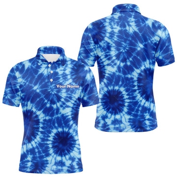 Maxcorners Mens Golf Polo Shirts Blue Tie Dye Background Custom Name Golf Shirt, Golf Gifts
