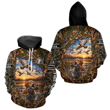 Maxcorners Yellow Labrador Waterfowl Duck Hunting With Dog Camo Custom Name All Over Printed Shirts LM1910
