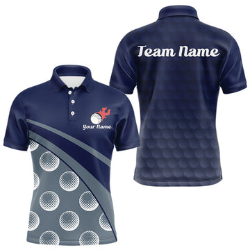 Maxcorners Funny Golf Balls Pattern Mens Golf Polo Shirts Custom Name Golf Apparel For Men | Blue LM1705