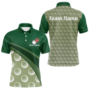 Maxcorners Funny Golf Balls Pattern Mens Golf Polo Shirts Custom Name Golf Apparel For Men | Green LM1705