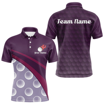 Maxcorners Funny Golf Balls Pattern Mens Golf Polo Shirts Custom Name Golf Apparel For Men | Purple LM1705