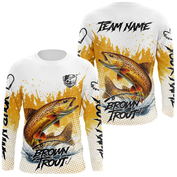 Maxcorners Custom Brown Trout Long Sleeve Fishing Shirts Yellow Camo Fishing Lures, Custom Fishing Jerseys LM2201