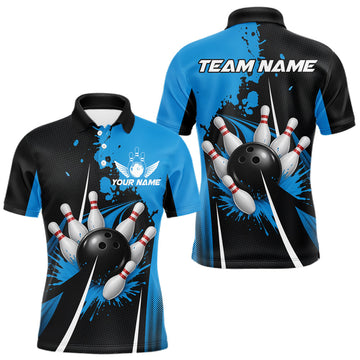 Maxcorners Personalized Blue Bowling Shirts Custom Men Bowling Team Jersey Polo & 1/4 Zip Bowling Shirts