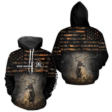 Maxcorners Deer Hunting Orange Camo US Flag All Over Print Custom Name, Hunting Gifts for Men LM3010