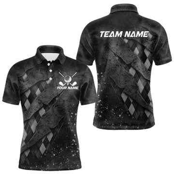 Maxcorners Gray Argyle Plaid Pattern Mens Golf Polo Shirts Custom Golf Attire For Men, Golf Team Shirt LM0106
