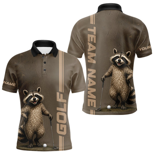 Maxcorners Personalized Funny Brown Raccoon Custom Name Polo Golf Shirt For Mens, Golfer Gifts LM0607