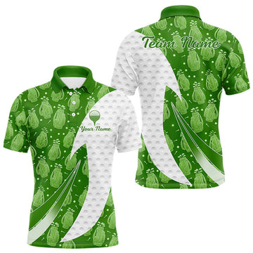 Maxcorners Green Golf Pattern Polo Golf Shirt For Men Custom Mens Golf Clothes, Best Golf Gifts