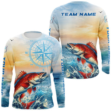 Maxcorners Redfish Fishing Sunset Custom Fishing Long Sleeve Shirt, Redfish Compass Offshore Fishing Apparel LM1104