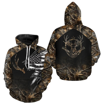 Maxcorners Whitetail Deer Hunting Shirts Personalized Black US Flag Camouflage, Best Gifts for Deer Hunters LM1411