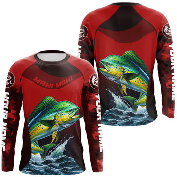 Maxcorners Custom Mahi Mahi Fishing Shirts For Team, Custom Saltwater Fishing Shirts|Red LM1203
