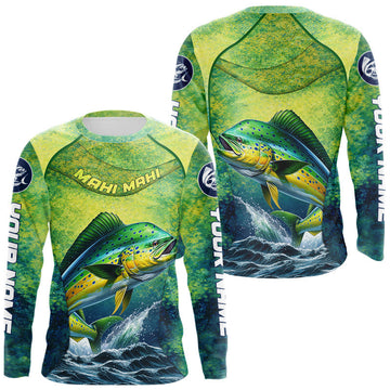 Maxcorners Custom Mahi Mahi Fishing Shirts For Team, Custom Saltwater Fishing Shirts|Green LM1203