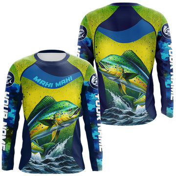 Maxcorners Custom Mahi Mahi Fishing Shirts For Team, Custom Saltwater Fishing Shirts|Blue LM1203