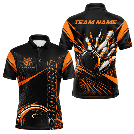Maxcorners Custom Orange Women Bowling Polo & 1/4 Quarter Zip Team Shirts, Bowlers Outfits