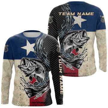 Maxcorners Custom Texas Flag Bass Fishing Shirts, Texas Bass Long Sleeve Fishing Shirts LM2306
