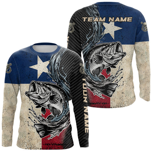 Maxcorners Custom Texas Flag Bass Fishing Shirts, Texas Bass Long Sleeve Fishing Shirts LM2306