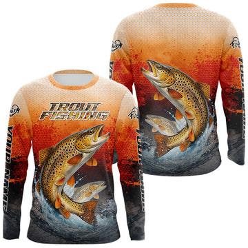 Maxcorners Brown Trout Long Sleeve Fishing Shirts Custom Name, Fishing Gifts Trout Fishing Shirts LM2901