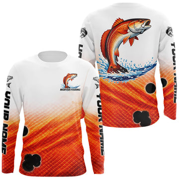 Maxcorners Redfish Fishing Scales Custom Name UV Protection Long Sleeve Fishing Shirts LM1903