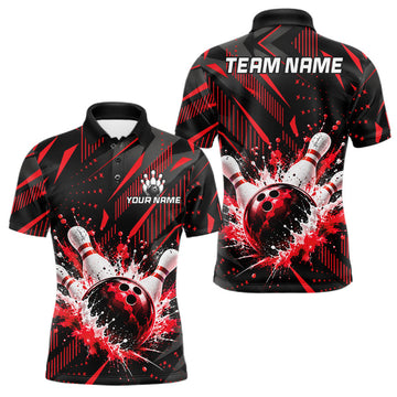 Maxcorners Personalized Red Bowling Shirts Custom Bowling Team Jersey Quarter-Zip Bowling Shirts For Men