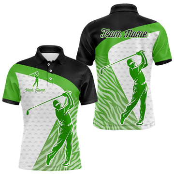 Maxcorners Green Zebra Pattern Mens Golf Polo Shirts Custom Name Gift For Golf Lovers