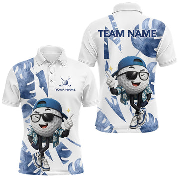 Maxcorners Funny Golf Ball Tropical Pattern Custom Mens Golf Polo Shirts, Golfing Gifts|Blue LM1005