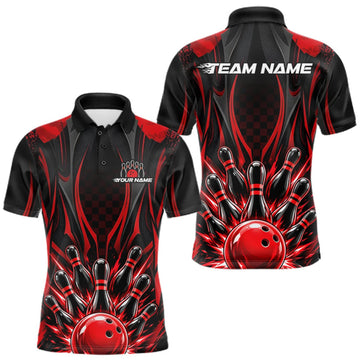Maxcorners Personalized Red Bowling Shirts Custom Bowling Team Jersey Polo 1/4 Quarter-Zip Bowling Shirts LM1910
