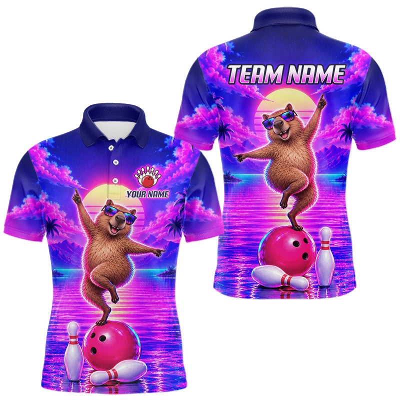 Maxcorners Custom Funny Dancing Purple Capybara Bowling Jersey For Women Bowling Team Shirts Bowling Polo & 1/4 Zip
