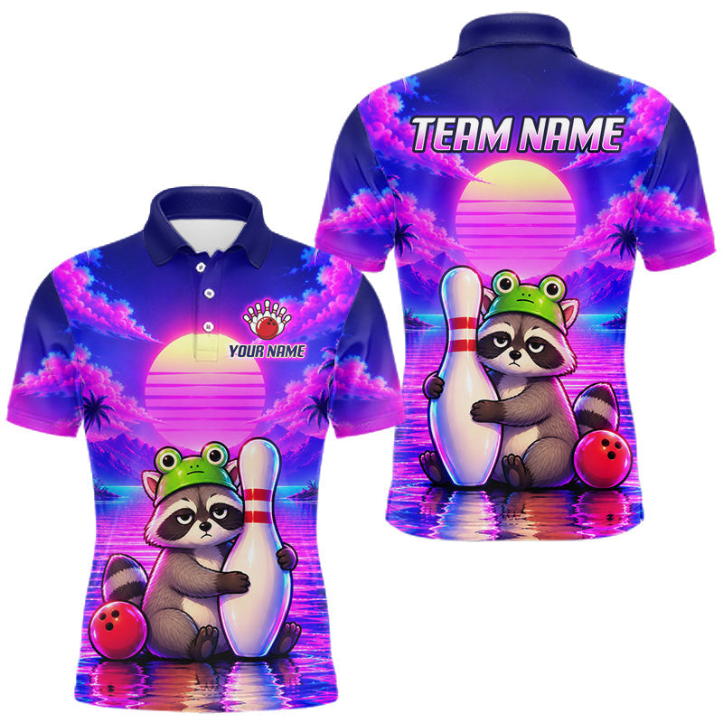 Maxcorners Custom Funny Purple Raccoon Bowling Jersey For Women Bowling Team Shirts Bowling Polo & 1/4 Zip