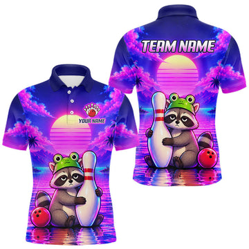 Maxcorners Custom Funny Purple Raccoon Bowling Jersey For Women Bowling Team Shirts Bowling Polo & 1/4 Zip
