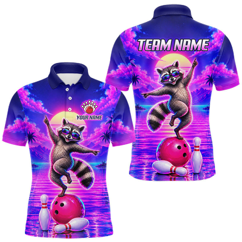 Maxcorners Custom Funny Purple Raccoon Women Bowling Polo & 1/4 Quarter Zip Shirts Bowling Team Jerseys