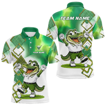 Maxcorners Funny Alligator Mens Golf Polo Shirt Custom Name, Team Golf Shirts, Golf Gifts | Green
