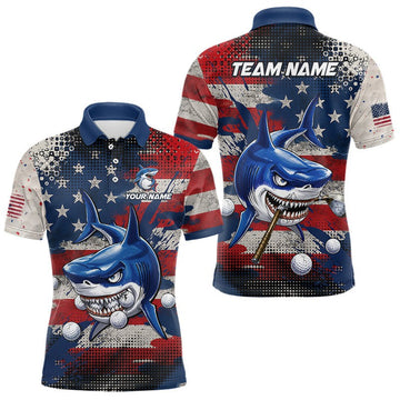 Maxcorners Funny Mens Long Sleeve Polo Golf Shirt American Flag Custom Shark Golf Shirt Funny Golf Gifts LM2306
