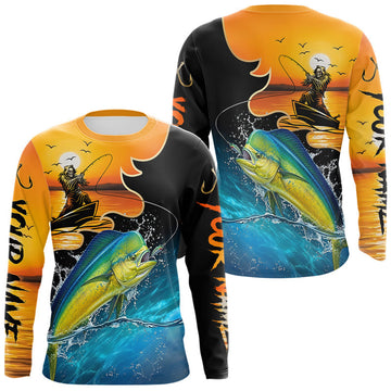 Maxcorners Personalized Fish Reaper Sunset Design Sailfish Fishing Shirts Long Sleeve LM2405