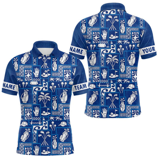 Maxcorners Blue Pattern Mens Golf Polo Shirts Custom Name Best Golf Clothing Shirts LM0409