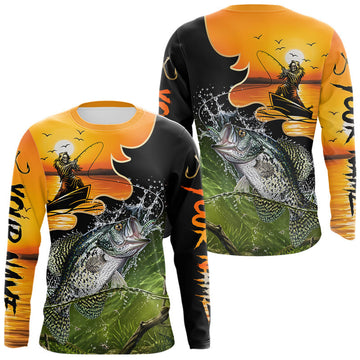 Maxcorners Personalized Fish Reaper Sunset Design Crappie Fishing Shirts Long Sleeve LM2704