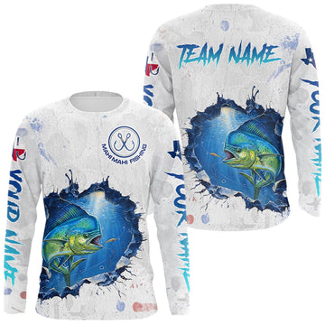 Maxcorners Custom Mahi Mahi Fishing Long Sleeve Tournament Shirts, Mahi Mahi Saltwater Fishing Apparel | White LM2704