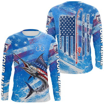 Maxcorners American Flag Marlin Fishing Personalized Patriotic UV Protection Long Sleeve Fishing Shirts LM0106