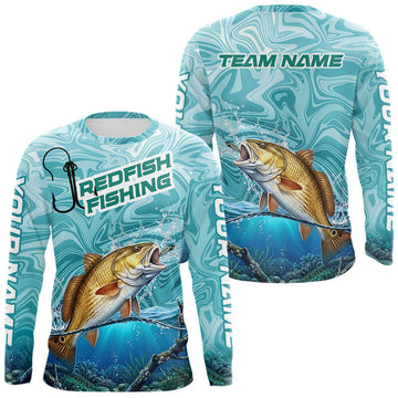 Maxcorners Custom Redfish Long Sleeve Performance Fishing Shirts, Water Camo Saltwater Fishing Jerseys LM1005